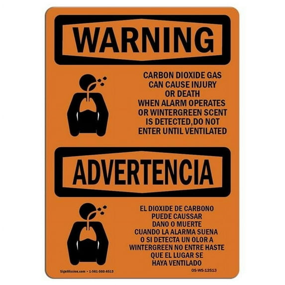 SignMission OS-WS-A-1218-L-12513 12 x 18 in. OSHA Warning Sign - Carbon Dioxide Gas Bilingual