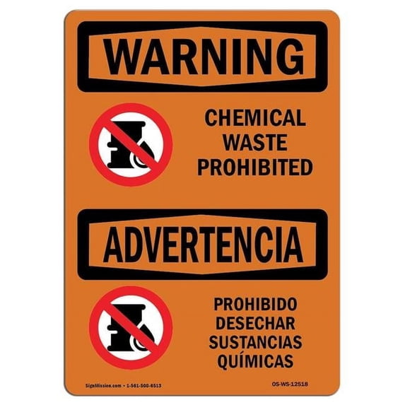 SignMission OS-WS-A-1218-L-12518 12 x 18 in. OSHA Warning Sign - Chemical Waste Prohibited Bilingual