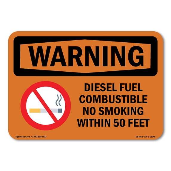 OSHA WARNING Sign - Diesel Fuel Combustible No Smoking With Symbol | Aluminum Sign | Protect Your Business, Work Site, Warehouse | Made in the USA