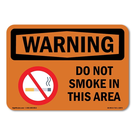 SignMission OS-WS-A-1218-L-12572 12 x 18 in. OSHA Warning Sign - Do Not Smoke in This Area