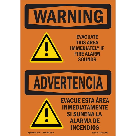 OSHA WARNING Sign - Evacuate Immediately Bilingual | Aluminum Sign | Protect Your Business, Construction Site, Warehouse & Shop Area | Made in the USA