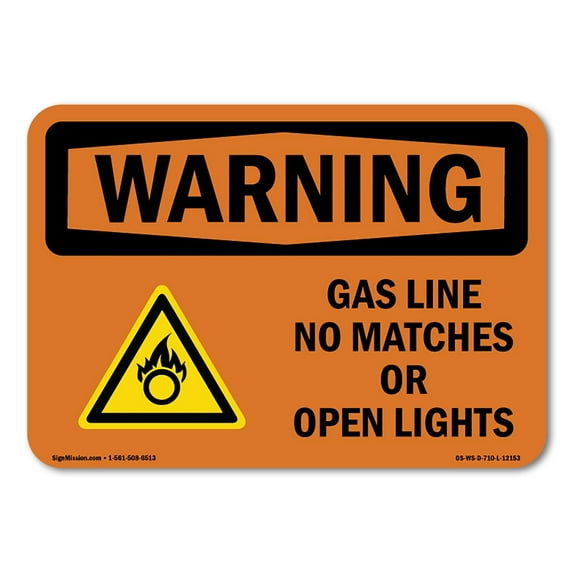 SignMission OS-WS-A-1218-L-12153 12 x 18 in. OSHA Warning Sign - Gas Line No Matches or Open Lights with Symbol