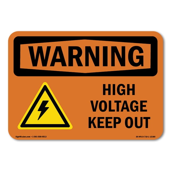 SignMission OS-WS-A-1218-L-12180 12 x 18 in. OSHA Warning Sign - High Voltage Keep Out with Symbol