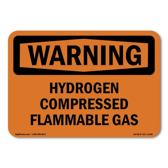 SignMission OS-WS-A-1218-L-12190 12 x 18 in. OSHA Warning Sign - Hydrogen Compressed Flammable Gas