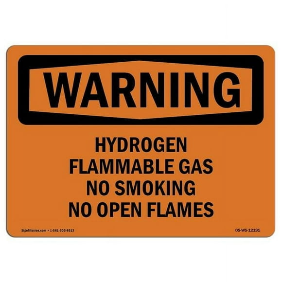 SignMission 12 x 18 in. OSHA Warning Sign - Hydrogen Flammable Gas No Smoking No Open Flames