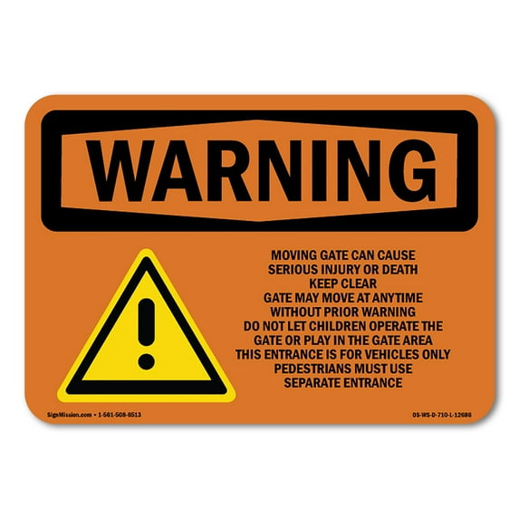OSHA WARNING Sign - Moving Gate Can Cause Serious Injury | Aluminum Sign | Protect Your Business, Work Site, Warehouse & Shop Area | Made in the USA