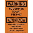 thumbnail image 1 of OSHA WARNING Sign - No Dumping Tenant Use Only Bilingual | Aluminum Sign | Protect Your Business, Work Site, Warehouse & Shop Area | Made in the USA, 1 of 6