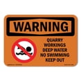 thumbnail image 1 of SignMission OS-WS-A-1218-L-12354 12 x 18 in. OSHA Warning Sign - Quarry Workings Deep Water No with Symbol, 1 of 6