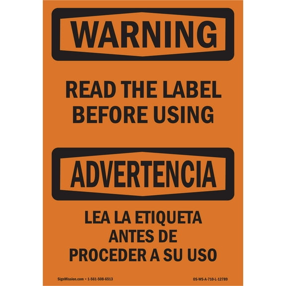 SignMission OS-WS-A-1218-L-12789 12 x 18 in. OSHA Warning Sign - Read the Label Before Using