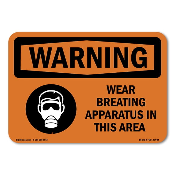 SignMission OS-WS-A-1218-L-12904 12 x 18 in. OSHA Warning Sign - Wear Breathing Apparatus in This Area