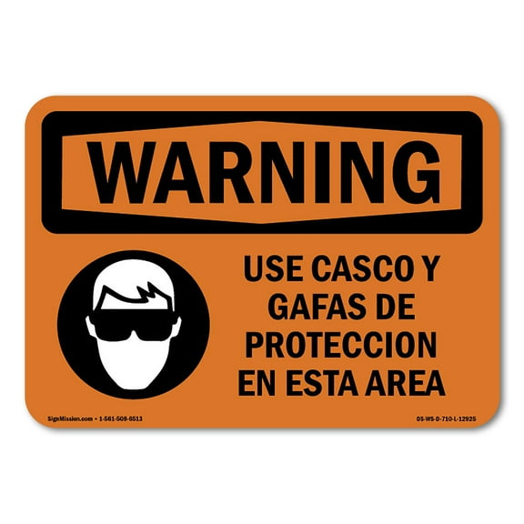 SignMission OS-WS-A-1218-L-12925 12 x 18 in. OSHA Warning Sign - Wear Hard Hat & Safety Glasses in This Area