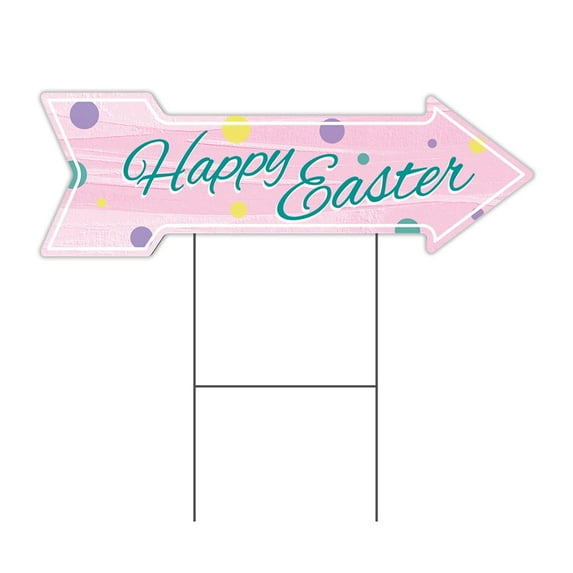 SignMission Corrugated Plastic Arrow Sign With Double Sided Image 12" X 36" - Happy Easter 2 Coroplast Yard Sign With Stake Made in the USA
