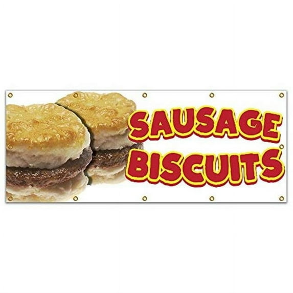 SignMission B-120 Sausage Biscuits19 120 in. Concession Stand Food Truck Single Sided Banner - Sausage Biscuits