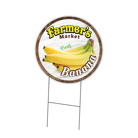 SignMission Corrugated Plastic Sign With Double Sided Image 16" Circular - Farmer's Market Banana | Coroplast Yard Sign With Stake |  Made in the USA