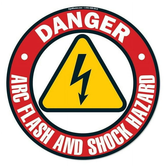 SignMission 16 in. Non-Slip Floor Marker Circle Vinyl Decal - Arc Flash & Shock Hazard 2