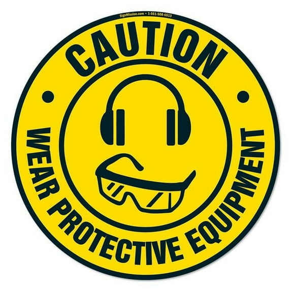 Wear Protective Equipment 2 Non-Slip Floor Marker | 16" Circle Vinyl Decal | Protect Your Business, Work Place & Customers | Made in The USA