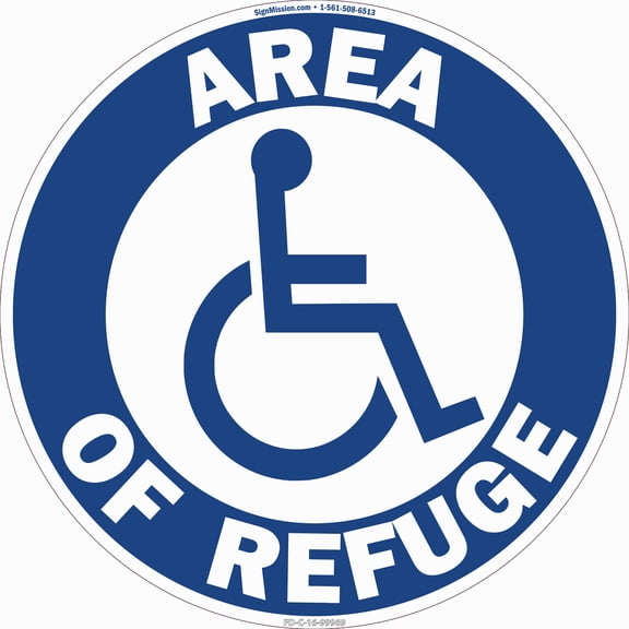 SignMission 16 x 16 in. Non-Slip Circle Vinyl Floor Decal - Area of Refuge - Pack of 6