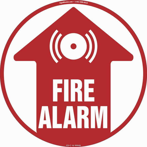 SignMission 16 x 16 in. Non-Slip Circle Vinyl Floor Decal - Fire Alarm - Pack of 6