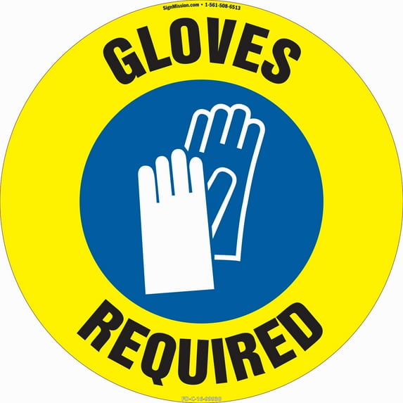 Gloves Required Non-Slip Floor Marker | 6 Pack of 16" Circle Vinyl Decal | Protect Your Business, Work Place & Customers | Made in The USA