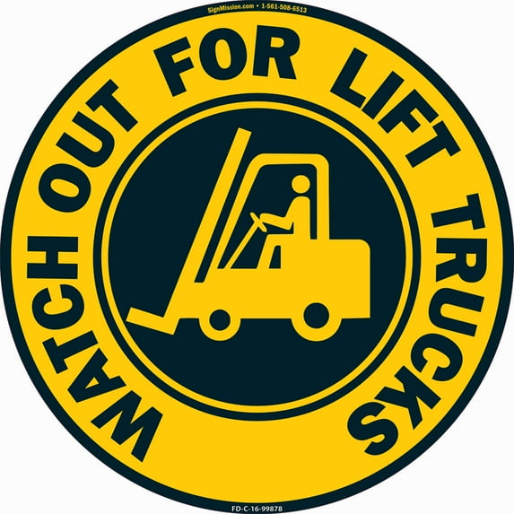 Watch Out For Lift Trucks 2 Non-Slip Floor Marker | 6 Pack of 16" Circle Vinyl Decal | Protect Your Business, Work Place & Customers | Made in The USA