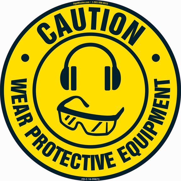 SignMission 16 x 16 in. Non-Slip Circle Vinyl Floor Decal - Wear Protective Equipment 2 - Pack of 6