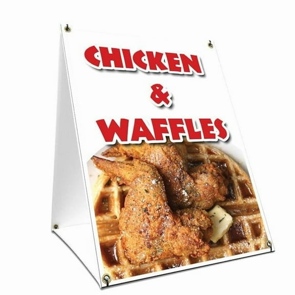 A-frame Sidewalk Chicken & Waffles Sign With Graphics On Each Side | 18" X 24" Print Size