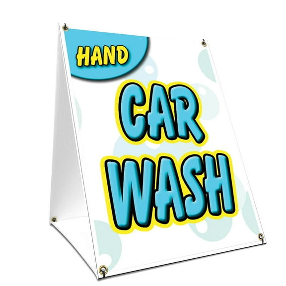 A-frame Sidewalk Hand Car Wash Sign With Graphics On Each Side | 18" X 24" Print Size