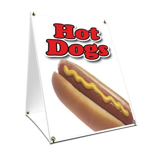 A-frame Sidewalk Hot Dogs 1 Sign With Graphics On Each Side | 18" X 24" Print Size