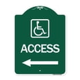 thumbnail image 1 of SignMission A-DES-GW-1824-24358 18 x 24 in. Designer Series Sign - Access with Updated Isa Symbol & Left Arrow, Green & White, 1 of 4