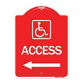 thumbnail image 1 of SignMission A-DES-RW-1824-24358 18 x 24 in. Designer Series Sign - Access with Updated Isa Symbol & Left Arrow, Red & White, 1 of 4
