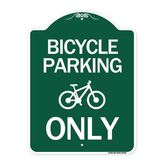 SignMission A-DES-GW-1824-24320 18 x 24 in. Designer Series Sign - Bicycle Parking Only with Graphic, Green & White