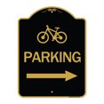 thumbnail image 1 of SignMission A-DES-BG-1824-24315 18 x 24 in. Designer Series Sign - Bicycle Symbol Parking with Right Arrow, Black & Gold, 1 of 4