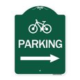 thumbnail image 1 of SignMission A-DES-GW-1824-24315 18 x 24 in. Designer Series Sign - Bicycle Symbol Parking with Right Arrow, Green & White, 1 of 4