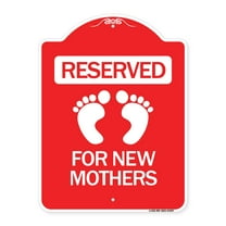 SignMission A-DES-RW-1824-24297 18 x 24 in. Designer Series Sign - Blue Reserved Parking for New Mothers, Red & White