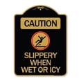 thumbnail image 1 of SignMission A-DES-BG-1824-24285 18 x 24 in. Designer Series Sign - Caution Slippery When Wet or Icy with Graphic, Black & Gold, 1 of 4