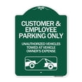 thumbnail image 1 of SignMission Designer Series Sign - Customer and Employee Parking Only Unauthorized Vehicles Towed at Owner Expense with Graphic | Green & White 18" X 24" Heavy-Gauge Aluminum, 1 of 4