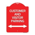 thumbnail image 1 of SignMission A-DES-RW-1824-24217 18 x 24 in. Designer Series Sign - Customer & Visitor Parking with Bidirectional Arrow, Red & White, 1 of 4