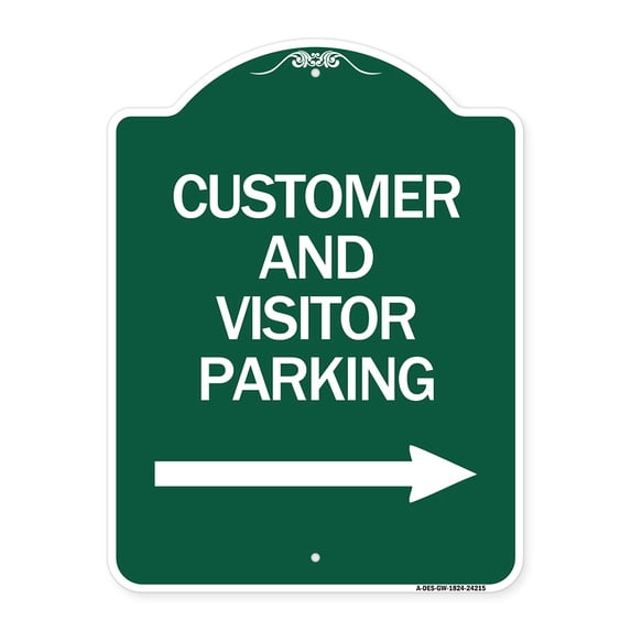 SignMission A-DES-GW-1824-24215 18 x 24 in. Designer Series Sign - Customer & Visitor Parking with Right Arrow, Green & White