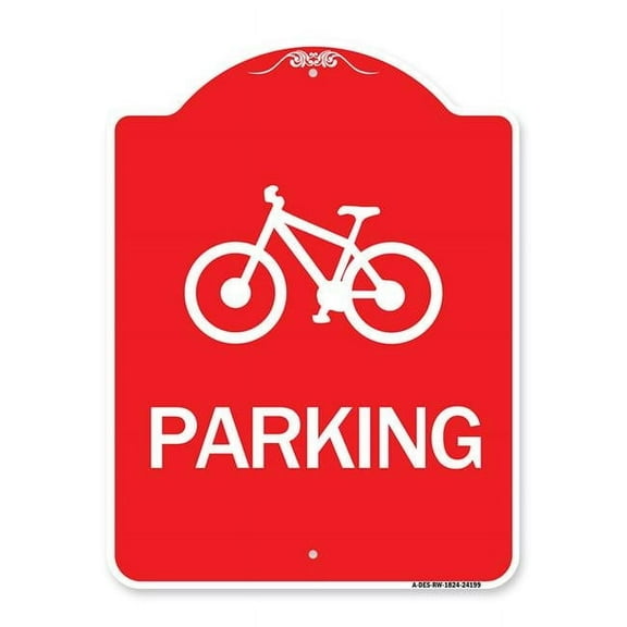SignMission A-DES-RW-1824-24199 18 x 24 in. Designer Series Sign - D4-3 Bicycle Parking with Bicycle Symbol, Red & White