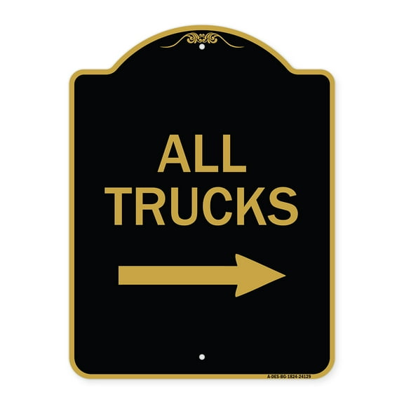 SignMission A-DES-BG-1824-24129 18 x 24 in. Designer Series Sign - Driveway Sign All Trucks with Right Arrow, Black & Gold