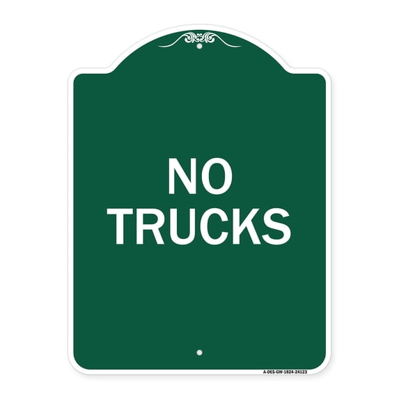 SignMission A-DES-GW-1824-24123 18 x 24 in. Designer Series Sign - Driveway Sign No Trucks, Green & White