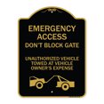 thumbnail image 1 of SignMission Designer Series Sign - Emergency Access Don't Block Gate Unauthorized Vehicles Towed at Vehicle Owner's Expense (With Car Tow Graphic) | Black & Gold 18" X 24" Aluminum, 1 of 4