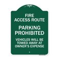 thumbnail image 1 of SignMission A-DES-GW-1824-24025 18 x 24 in. Designer Series Sign - Fire Access Route Vehicles Will Be Towed Away At Owner Expense, Green & White, 1 of 4