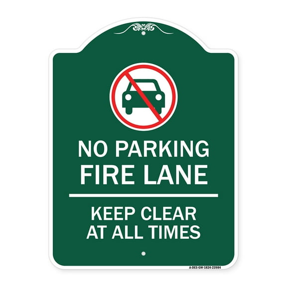 SignMission A-DES-GW-1824-23984 18 x 24 in. Designer Series Sign - Fire Lane Keep Clear At All Times with Graphic, Green & White