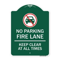 SignMission A-DES-GW-1824-23984 18 x 24 in. Designer Series Sign - Fire Lane Keep Clear At All Times with Graphic, Green & White