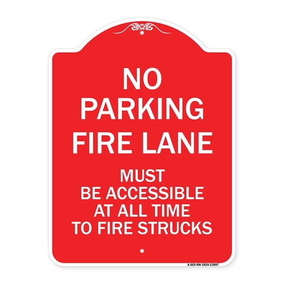 SignMission A-DES-RW-1824-23997 18 x 24 in. Designer Series Sign - Fire Lane Must Be Accessible At All Time to Fire Trucks, Red & White