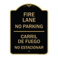 thumbnail image 1 of SignMission A-DES-BG-1824-23981 18 x 24 in. Designer Series Sign - Fire Lane No Parking Carril De Fuege No Esta Conar, Black & Gold, 1 of 4