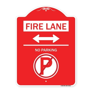 SignMission A-DES-RW-1824-24013 18 x 24 in. Designer Series Sign - Fire Lane No Parking with No Parking Symbol & Bidirectional Arrow, Red & White