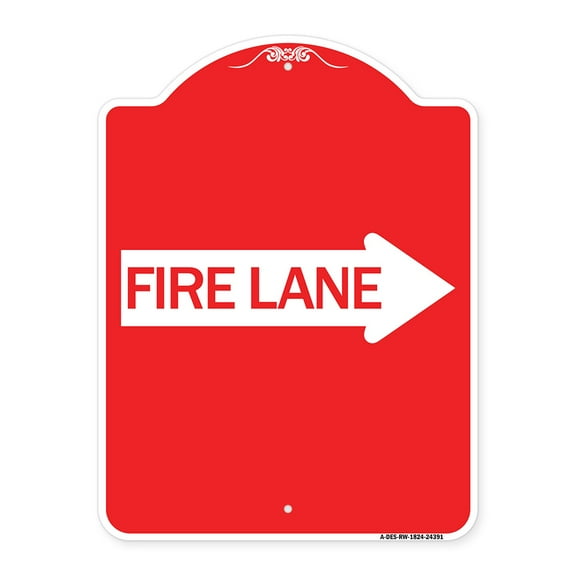 SignMission A-DES-RW-1824-24391 18 x 24 in. Designer Series Sign - Fire Lane Right Arrow, Red & White