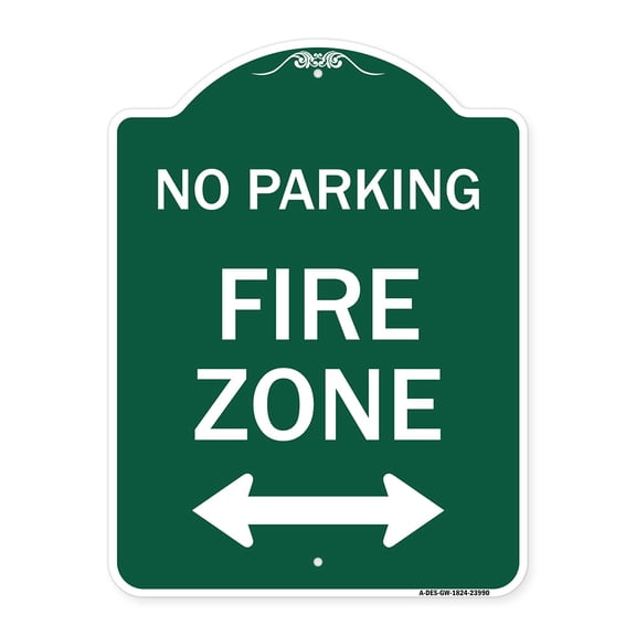 SignMission A-DES-GW-1824-23990 18 x 24 in. Designer Series Sign - Fire Lane with Bidirectional Arrow, Green & White